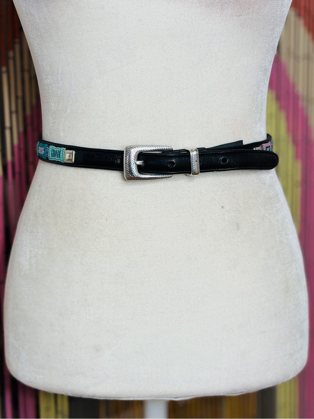 Vintage 90s Brighton Beaded Leather Belt Small